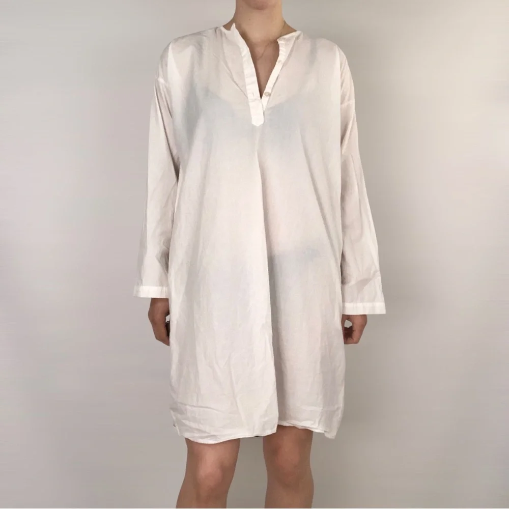 Domi Organic Cotton Tunic Dress White Button Lightweight Sleep Gown - Picture 1 of 10
